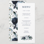 Navy Bloemen Boho Bruiloft Menu (Voorkant / Achterkant)