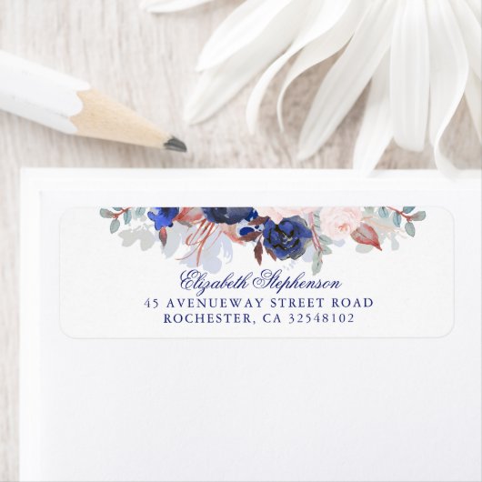 Navy Bloemen Boho Chic Bruiloft Etiket (Insitu)