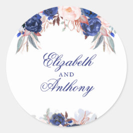 Navy Bloemen Boho Chic Bruiloft Ronde Sticker