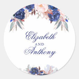 Navy Bloemen Boho Chic Bruiloft Ronde Sticker