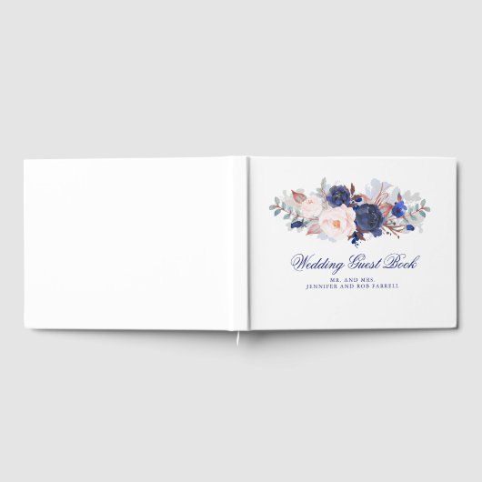 Navy Bloemen bruiloft Gastenboek (Volledig)