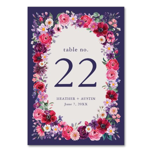 Navy Bloemen bruiloft Kaart (Voorkant)