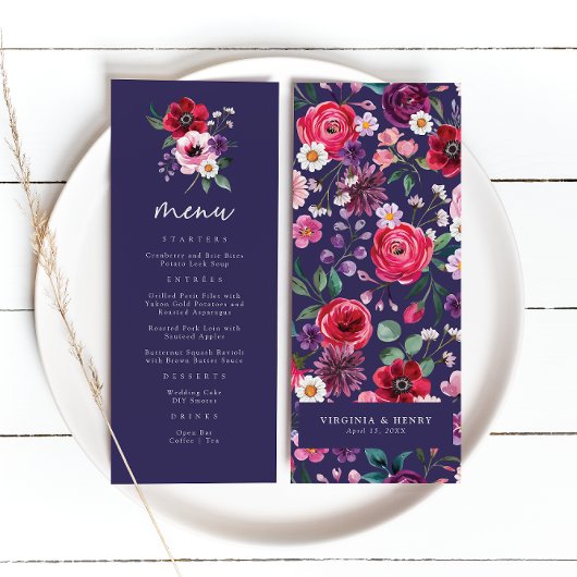 Navy Bloemen bruiloft Menu