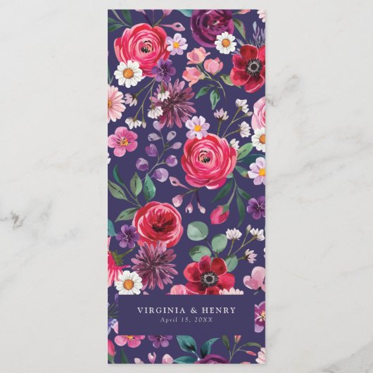 Navy Bloemen bruiloft Menu (Achterkant)