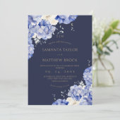 Navy Bloemen ⎮Elegant All in One Kaart (Staand voorkant)