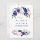 Navy Bloemen Elegant en Modern Engagement Party Kaart (Voorkant)