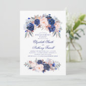 Navy Bloemen Elegant en Modern Engagement Party Kaart (Staand voorkant)
