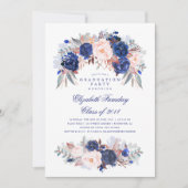 Navy Bloemen Elegant en Modern Graduation Party Kaart (Voorkant)