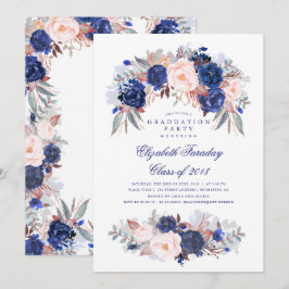 Navy Bloemen Elegant en Modern Graduation Party Kaart