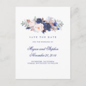 Navy Bloemen Elegant Save the Date Aankondigingskaart (Voorkant)