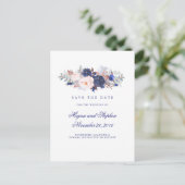 Navy Bloemen Elegant Save the Date Aankondigingskaart (Staand voorkant)
