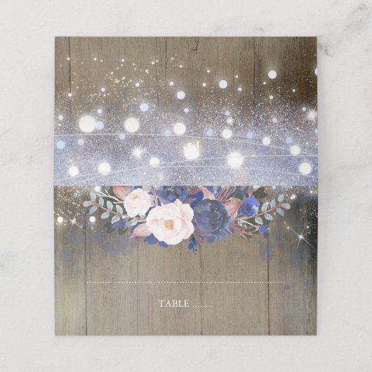 Navy Bloemen en String Lights Rustiek Plaatskaartje (Buitenkant ongevouwen)