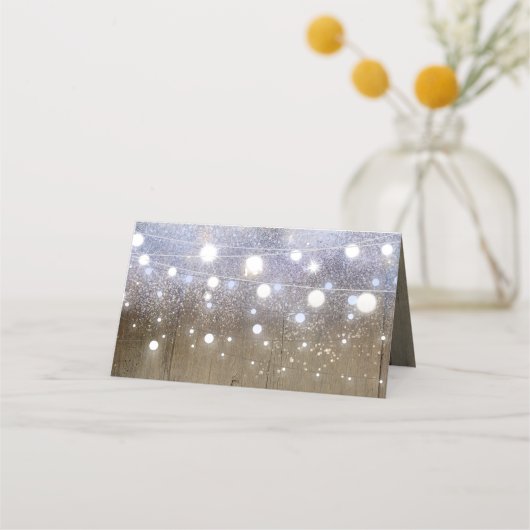 Navy Bloemen en String Lights Rustiek Plaatskaartje (Achterkant)