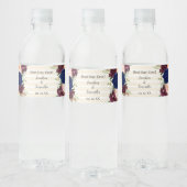 Navy Bloemen Gouden Bruiloft Waterfles Etiket (Flessen)