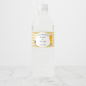 Navy Bloemen Gouden Bubbels & Brews Bruiloft Waterfles Etiket (Voorkant)