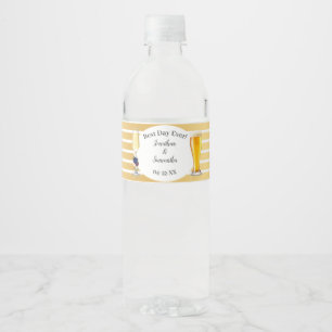 Navy Bloemen Gouden Bubbels & Brews Bruiloft Waterfles Etiket