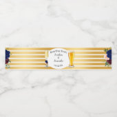 Navy Bloemen Gouden Bubbels & Brews Bruiloft Waterfles Etiket (Enkel label)