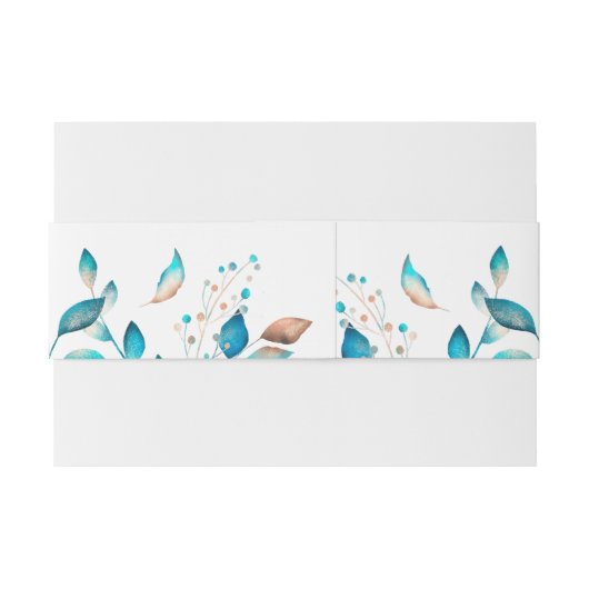 Navy Bloemen Groen Bruiloft Uitnodiging Belly Band Uitnodigingen Wikkel (Achterkant Voorbeeld)