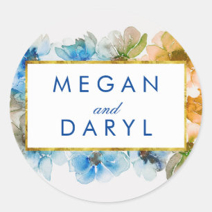 Navy Bloemen Herfst  Elegant Bruiloft Ronde Sticker