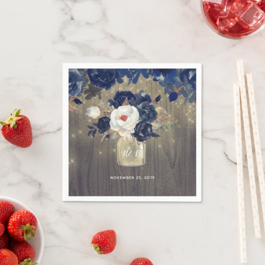 Navy Bloemen Mason Jar Rustic Servetten (Insitu)