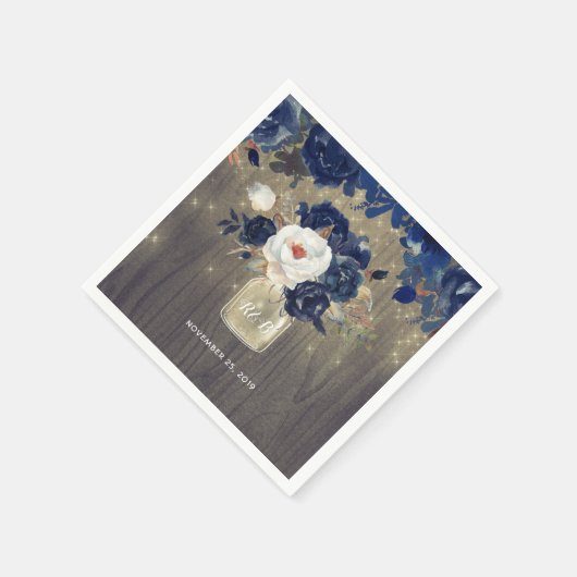 Navy Bloemen Mason Jar Rustic Servetten (Hoek)