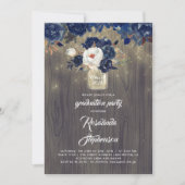 Navy Bloemen Mason Jar Rustieke afstudeerfeest Kaart (Voorkant)