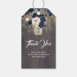 Navy Bloemen Mason Jar Rustieke bruiloft Cadeaulabel
