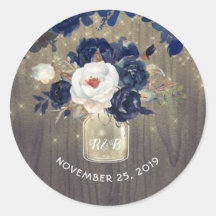 Navy Bloemen Mason Jar Rustieke bruiloft