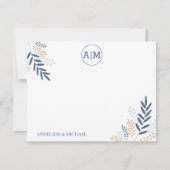 Navy Bloemen Personaliseren en Monogram Notitiekaartje (Voorkant)