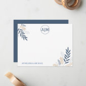 Navy Bloemen Personaliseren en Monogram Notitiekaartje (Voorkant / Achterkant in situ)