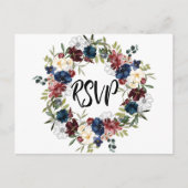 Navy Bloemen RSVP Herinnering Briefkaart (Voorkant)
