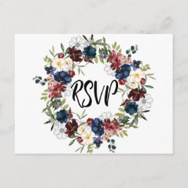 Navy Bloemen RSVP Herinnering Briefkaart
