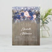 Navy Bloemen Rustiek Baby shower Kaart (Staand voorkant)