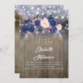 Navy Bloemen Rustiek Baby shower Kaart (Voorkant / Achterkant)