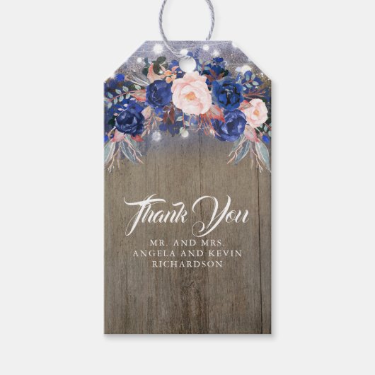 Navy Bloemen Rustiek Cadeaulabel (Voorkant)