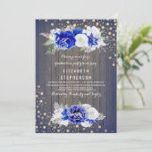 Navy Bloemen Rustiek Graduation Party Kaart (Staand voorkant)