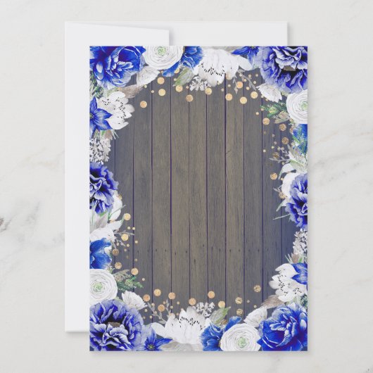 Navy Bloemen Rustiek Graduation Party Kaart (Achterkant)