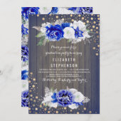 Navy Bloemen Rustiek Graduation Party Kaart (Voorkant / Achterkant)