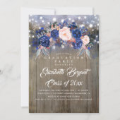 Navy Bloemen Rustiek Graduation Party Kaart (Voorkant)