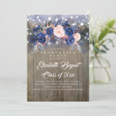 Navy Bloemen Rustiek Graduation Party Kaart (Staand voorkant)