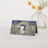 Navy Bloemen Rustiek Hout Mason Jar Bruiloft Plaatskaartje (Achterkant)