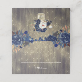 Navy Bloemen Rustiek Hout Mason Jar Bruiloft Plaatskaartje