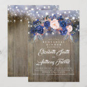 Navy Bloemen Rustiek repetitie diner Kaart (Voorkant / Achterkant)