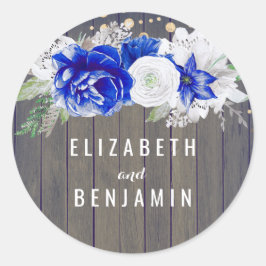 Navy Bloemen Rustiek Ronde Sticker