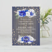 Navy Bloemen Rustiek Verlovingsfeest Kaart (Staand voorkant)