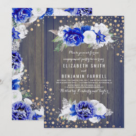 Navy Bloemen Rustiek Verlovingsfeest Kaart