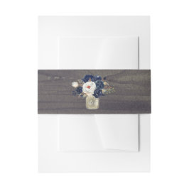 Navy Bloemen Rustieke Mason Jar Uitnodigingen Wikkel