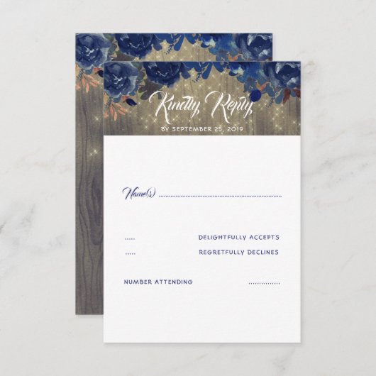 Navy Bloemen Rustieke RSVP (Voorkant / Achterkant)