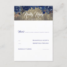 Navy Bloemen Rustieke RSVP