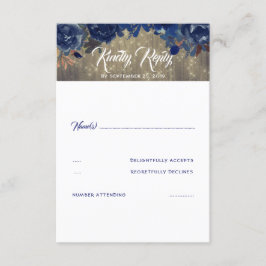 Navy Bloemen Rustieke RSVP Kaartje